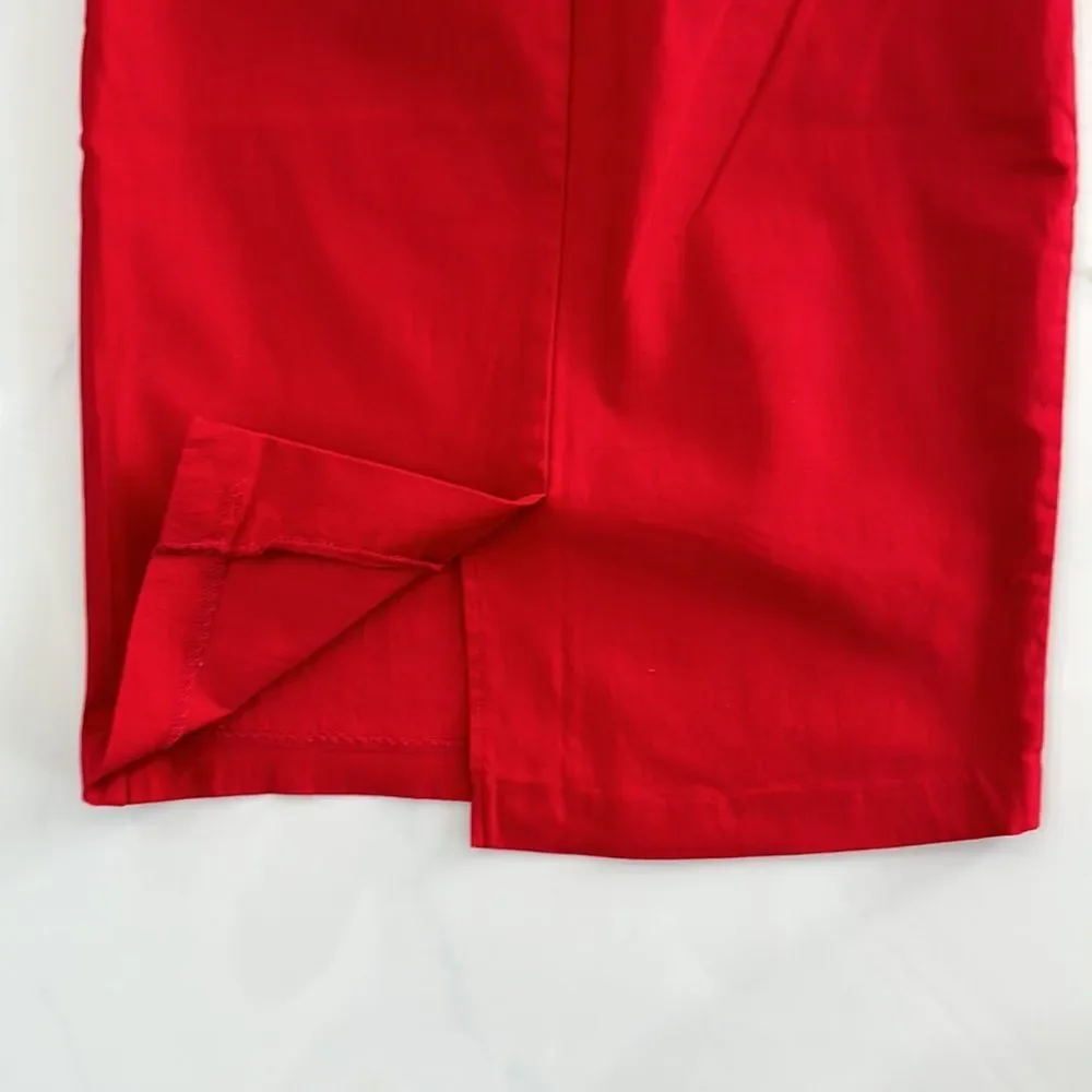SOLID RED MIDI PENCIL SKIRT BACK SLIT SZ M STRECHY HIGT WAITS